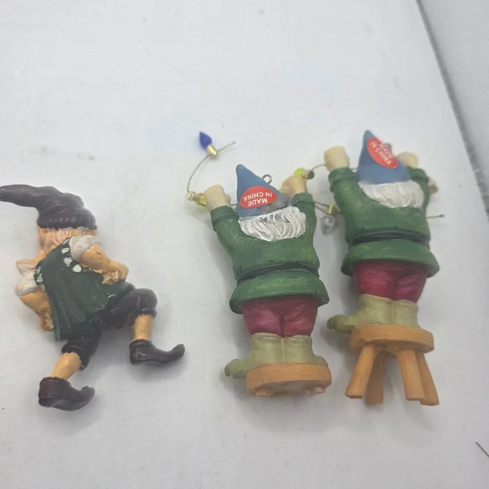 Vintage Gnome Dwarf Christmas Ornaments Figurines Lot of 7 Mini Holiday Decor
